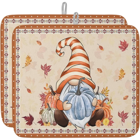 Fall Dish Drying Mat for Kitchen Counter Pumpkin Drying Pad Absorbent Drying Mats for Countertops Sinks Draining Racks Autumn Eucalyptus Leaves Drainer Holiday Harvest Thanksgiving Decorations 18x24