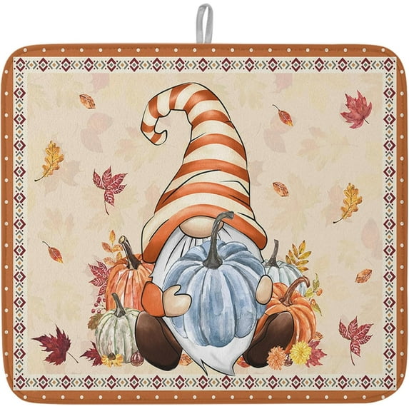 Fall Dish Drying Mat for Kitchen Counter Pumpkin Drying Pad Absorbent Drying Mats for Countertops Sinks Draining Racks Autumn Eucalyptus Leaves Drainer Holiday Harvest Thanksgiving Decorations 18x24