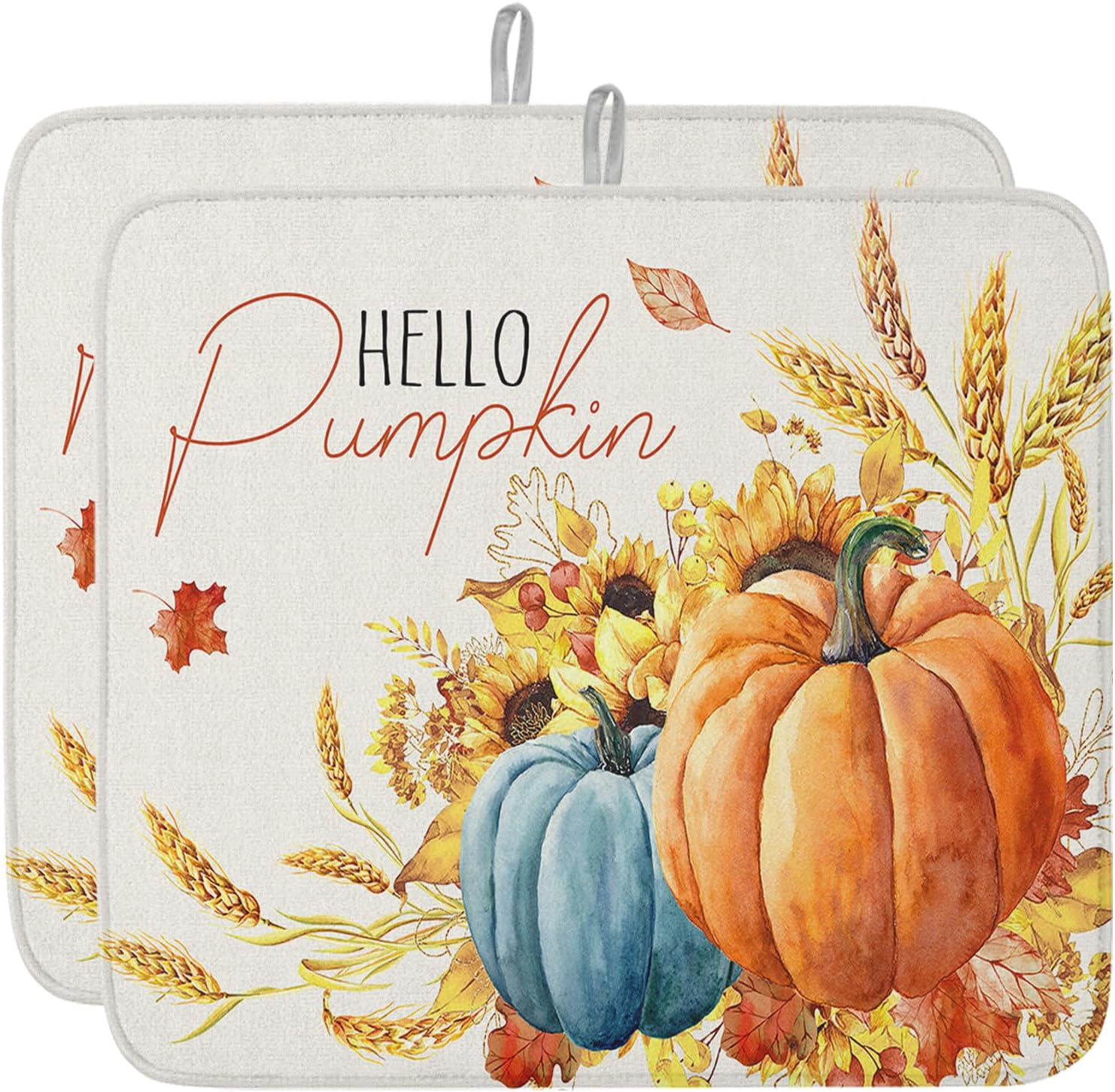 Fall Dish Drying Mat for Kitchen Counter Pumpkin Drying Pad Absorbent ...