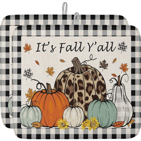 Fall Dish Drying Mat for Kitchen Counter Pumpkin Drying Pad Absorbent Drying Mats for Countertops Sinks Draining Racks Autumn Eucalyptus Leaves Drainer Holiday Harvest Thanksgiving Decorations 18x24