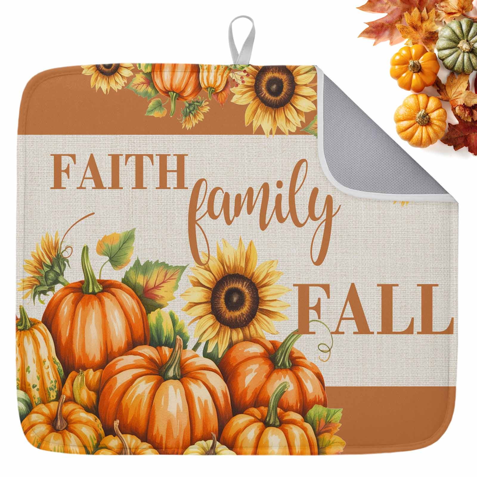 Fall Dish Drying Mat for Kitchen Counter Pumpkin Sunflower Drying Pad ...