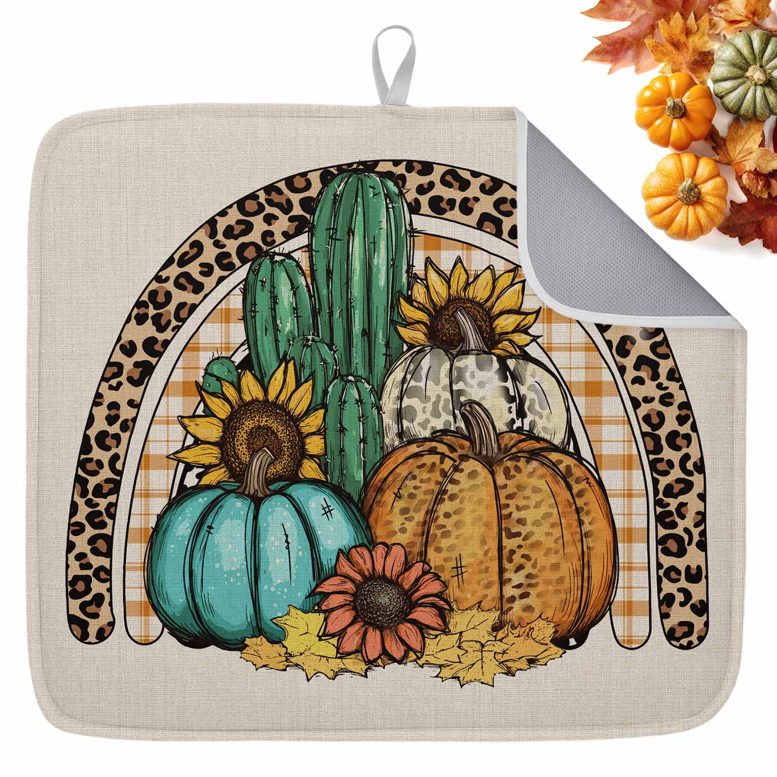 Fall Dish Drying Mat for Kitchen Counter Pumpkin Sunflower Drying Pad ...