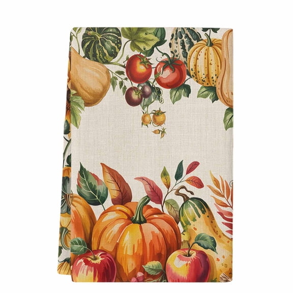 Fall Dish Towels, Autumn Pumpkin Absorbent Kitchen Towels 1 Pack Fruit Vegetable Sunflower Leaves Linen Hand Towels Thanksgiving Dish Cloths Tea Towels for Home Bathroom Cleaning,18X28 Inch