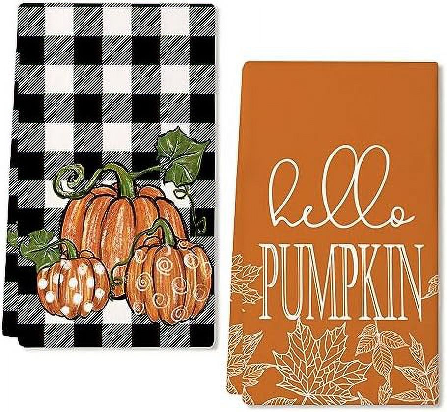Fall Dish Towels for Fall Decor Watercolor Pumpkin Maple Leaves Kitchen