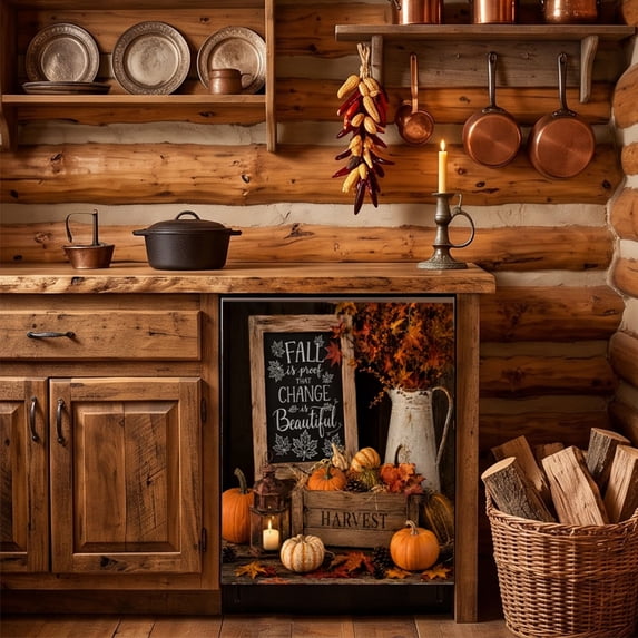 Fall Dishwasher Magnet Cover 23.03x25.59 In Happy Fall Yall Dishwasher Cover for Washers Fridge Panel,Thanksgiving Magnetic Covers for Kitchen,Fall Leaves Kitchen Decor(Black)