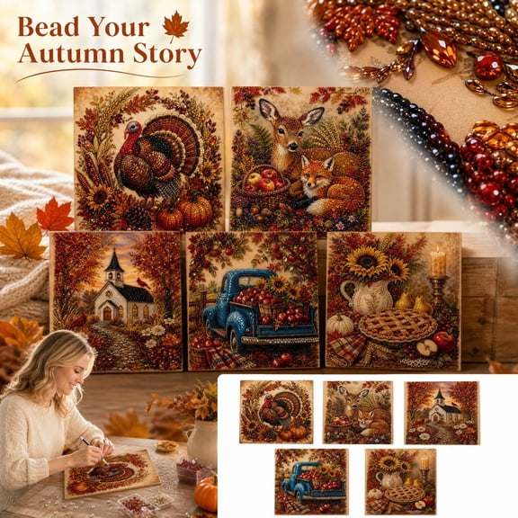 Fall Diy Pearl Painting Kit with Rustic Forest Animals and Autumn Motifs, Easy Craft Kit for Student and Adult Craft Kit for Family Bonding, Thanksgiving and Fall Decor for Home