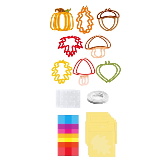 Fall Diy Window Painting Paper Cutter Decor Craft Kit, 60Pcs Cutouts With Hanging String Glue Points For Autumn Holiday Home Wall Decorations