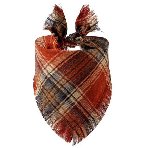 Fall Dog Bandana, 1PCS Tassel Edge Plaid Triangle Bib Scarf, Autumn Thanksgiving Halloween Holiday Pet Accessory for Medium & Large Dogs, Puppy Bandana, Small