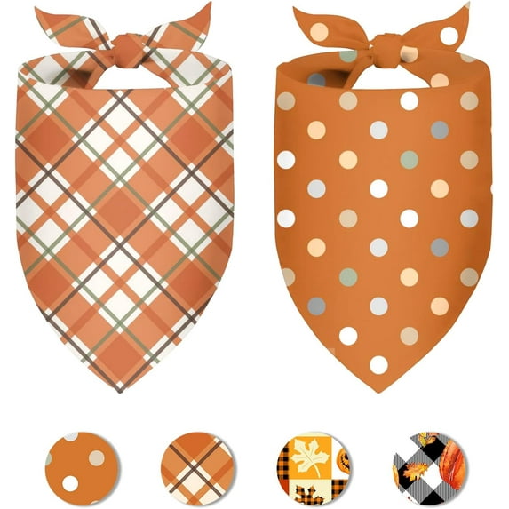 Fall Dog Bandana 2 Pack Thanksgiving Dog Bandana Polka Dot Pet Scarf Reversible Fall Triangle Bibs Soft Cotton Boy Girl Dog Bandanas Accessories for Small, Medium, Large Dogs (Large)