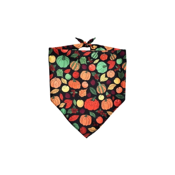 Fall Dog Bandana with Autumn Pumpkin Print, 1 Piece, Black Tie-On Neck Scarf for Small Dogs and Cats, Pet Bib