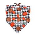 thumbnail image 1 of Fall Dog Bandana with Pumpkin Plaid Design, 1 Piece, Black and White Checkered with Orange Pumpkins, for Dogs and Cats, Pet Apparel and Accessories, 1 of 7