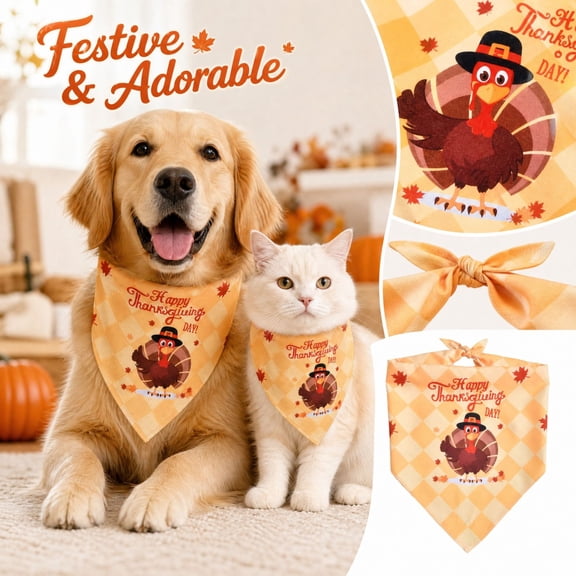 Fall Dog Bandanas Bulk for Autumn Thanksgiving,Charm Grooming Accessories, Pets Pumpkin Soft Bibs Triangle Doggie Scarf for Small Lover Gifts Costume