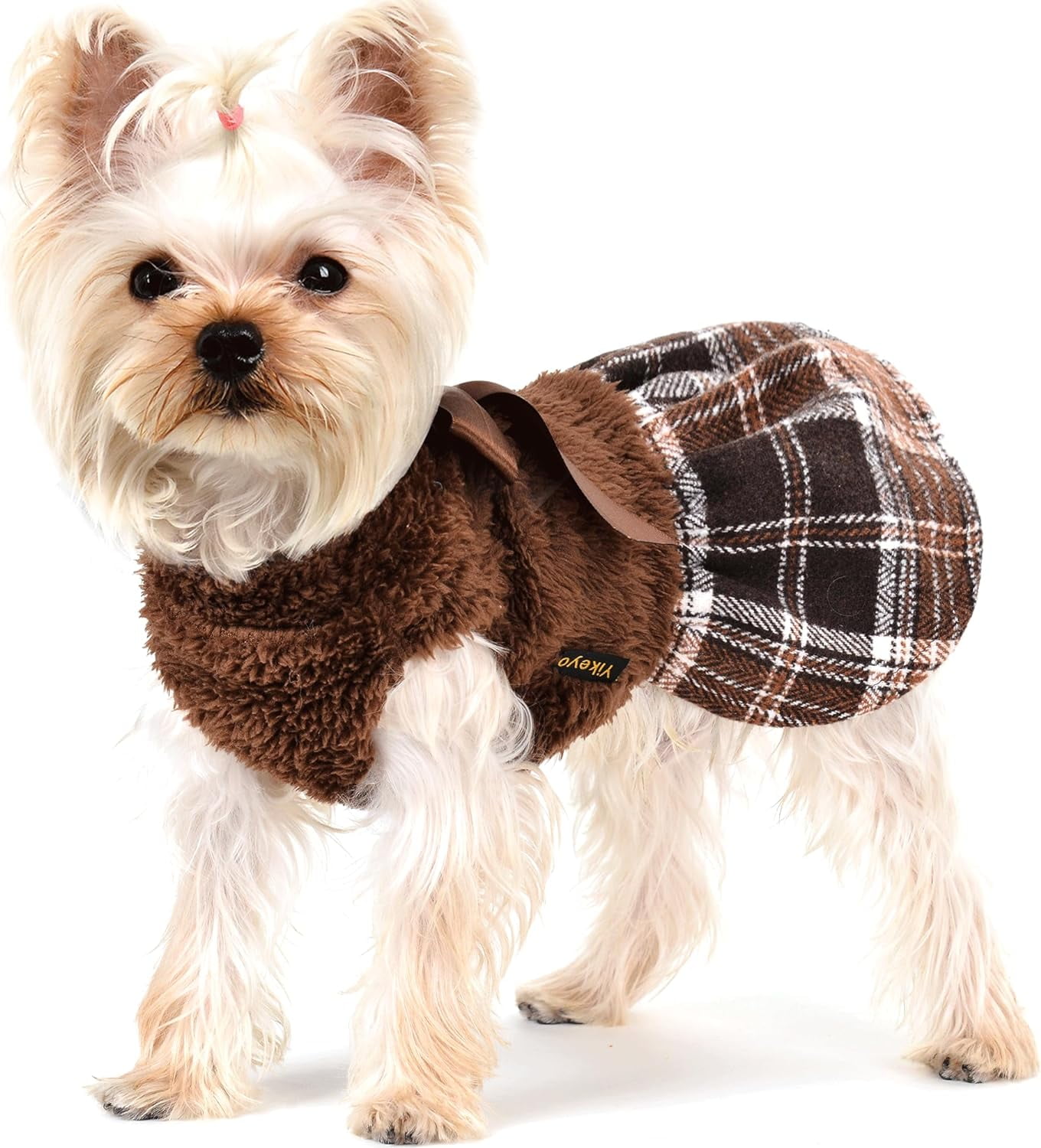 Fall Dog Clothes Dog Sweater Dress for Small Dogs Girl, Plaid Hem