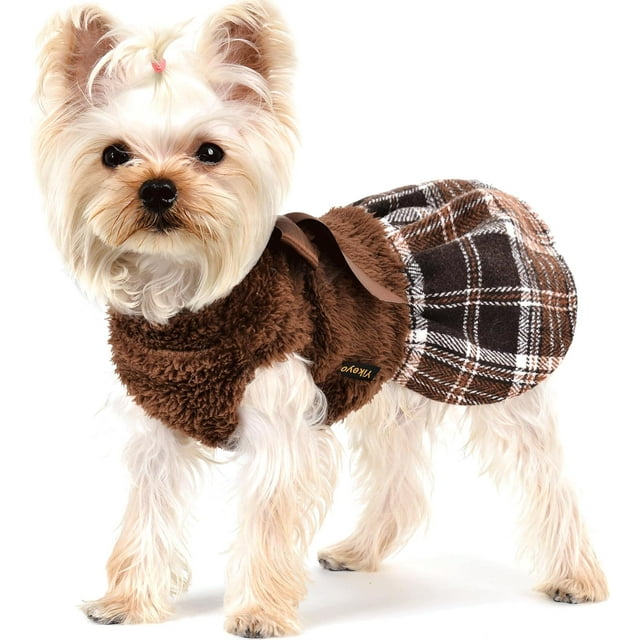 Fall Dog Clothes Dog Sweater Dress for Small Dogs Girl, Plaid Hem