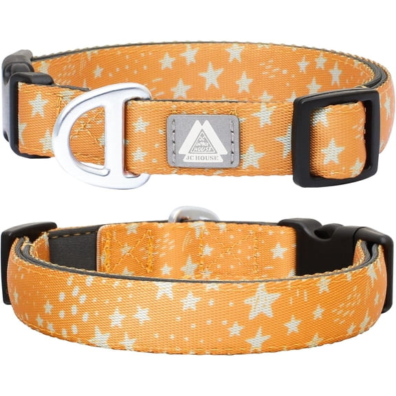 Fall Dog Collar, Cute Star Pattern Brown Collars for Girl & Boy, Reflective,Soft Padded Neoprene,Fully Adjustable,Durable & Lightweight Small Dog Collar, (Star, S)
