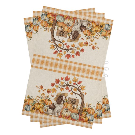 Fall Dog Pumpkin Kitchen Towels Dish Towel Pack of 3 Maple Leaf Floral Soft Dish Cloth Set Absorbent Dishcloth for Drying Dishes, Hand Towels 18 x 28 Inches