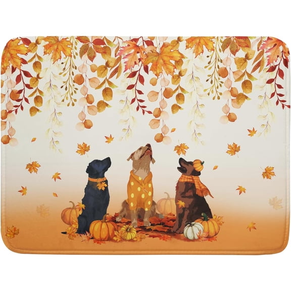 Fall Dogs Dish Drying Mat Autumn Leaves Reusable Dishes Pad 18"x24" Holiday Microfiber Quick Dry Dish Drainer Rack Mat for Kitchen Counter