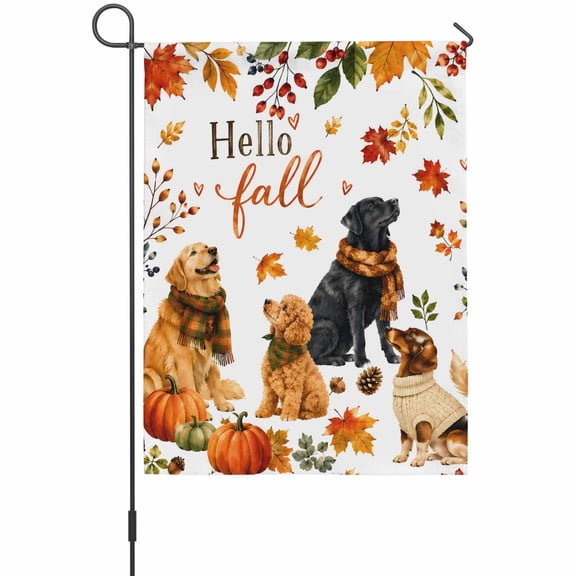 Fall Dogs Garden Flag 12 x 18 Inches, Cute Pet Lovers Puppies Black Lab Golden Retriever Dachshund Weather Proof Outdoor Patio Flags Double Sided Small Garden Decoration for Yard Outside Home