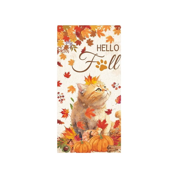 Fall Door Banner Cover,Autumn Harvest Animal Pattern Background for Front Door Patio Entryway 70.87x35.43 Inch