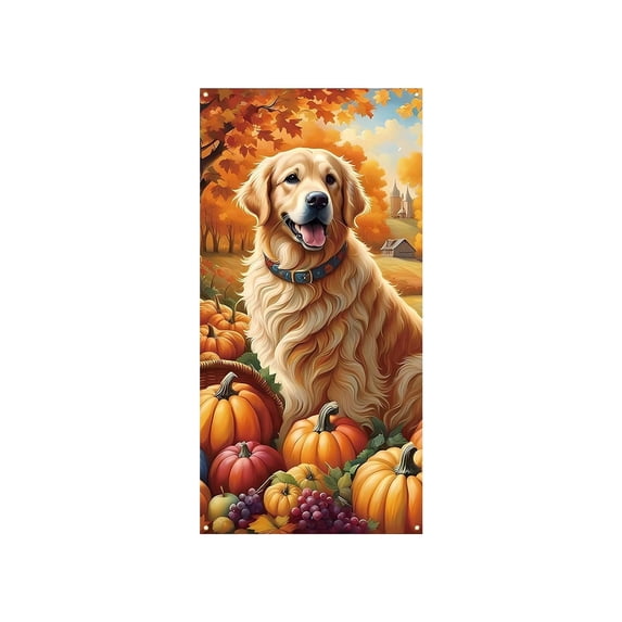 Fall Door Banner Cover,Autumn Harvest Animal Pattern Background for Front Door Patio Entryway 70.87x35.43 Inch