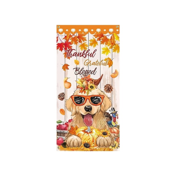 Fall Door Banner Cover,Autumn Harvest Animal Pattern Background for Front Door Patio Entryway 70.87x35.43 Inch