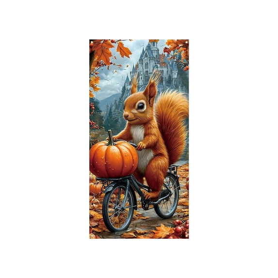 Fall Door Banner Cover,Autumn Harvest Animal Pattern Background for Front Door Patio Entryway 70.87x35.43 Inch