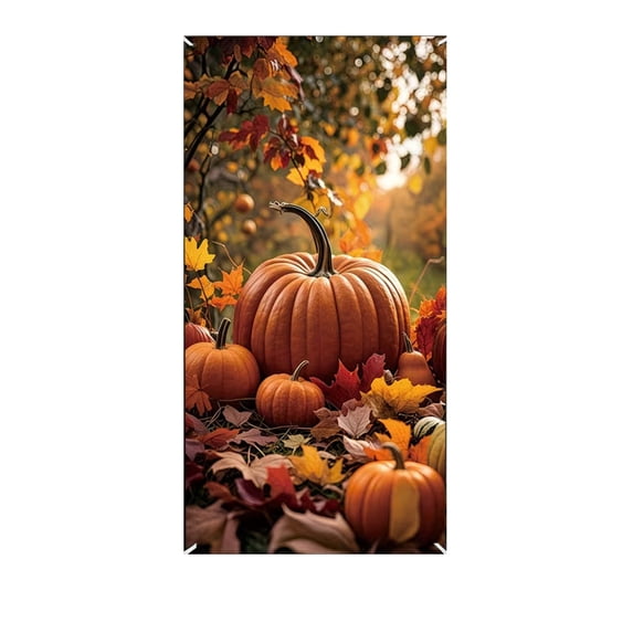 Fall Door Cover, Autumn Photo Backdrop, Maple Leaves and Pumpkin for Farmhouse Autumn Thanksgiving Harvest Festival Decorations and Supplies - 35''x70''