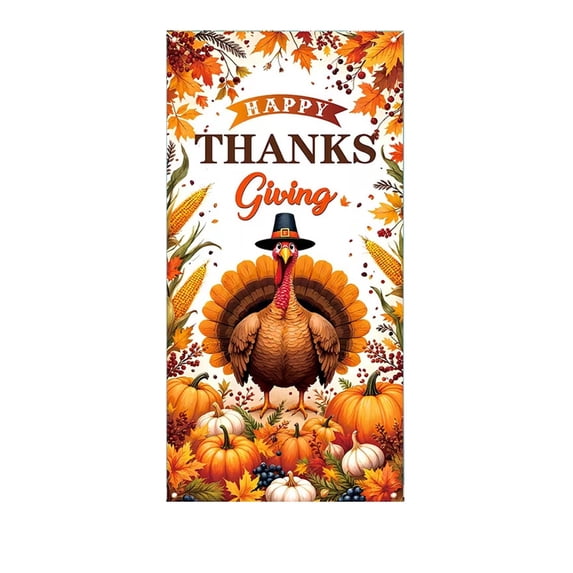Fall Door Cover, Autumn Photo Backdrop, Maple Leaves and Pumpkin for Farmhouse Autumn Thanksgiving Harvest Festival Decorations and Supplies - 35''x70''