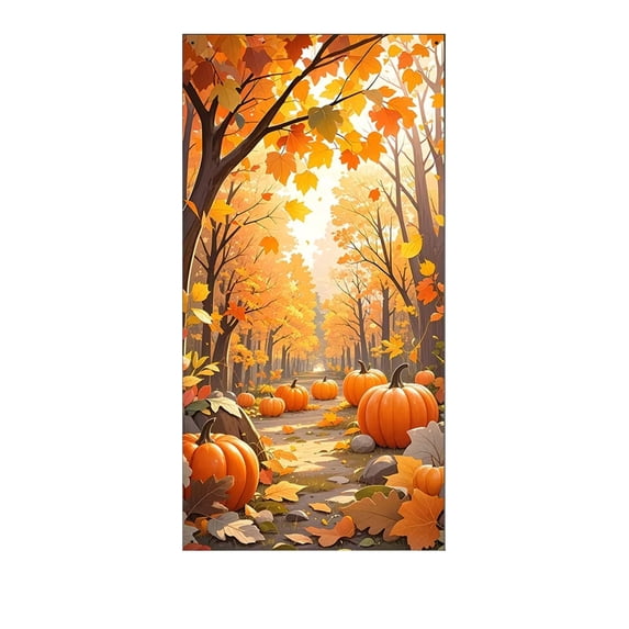 Fall Door Cover, Autumn Photo Backdrop, Maple Leaves and Pumpkin for Farmhouse Autumn Thanksgiving Harvest Festival Decorations and Supplies - 35''x70''