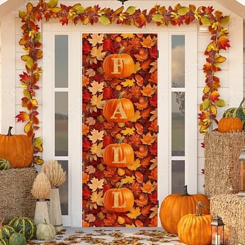 Fall Door Cover Fall Door Decoration Pumpkin Leaves Hanging Banner Autumn Photo Background for Thanksgiving Harvest Festival Party Supplies$$Electronics Accessories