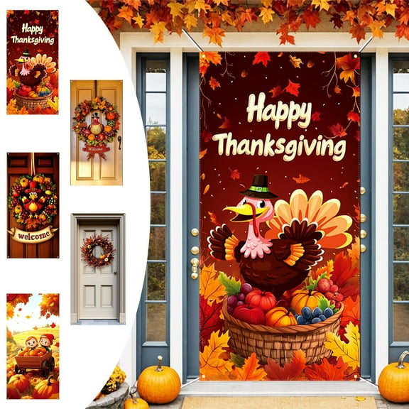 Fall Door Cover Thanksgiving Door Cover 2025 Fall Harvest Pumpkin Themed Porch Sign Festival Vertical Doors Banners Hanging Cloth For Party Front Door Wall Indoor Outdoor Decoration