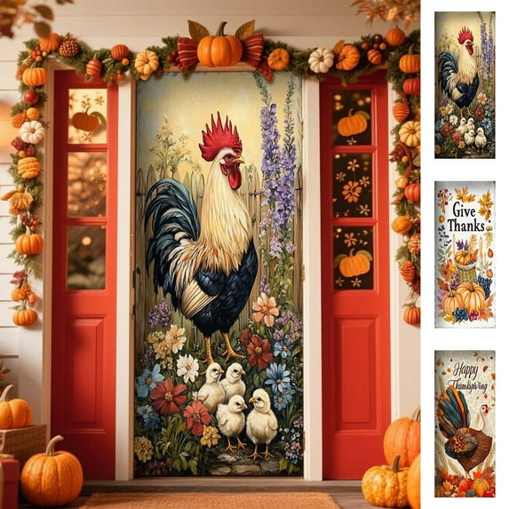 Fall Door Cover Thanksgiving Door Cover 35X78 Inch Fall Pumpkin Door Banner for Front Door Autumn Pumpkin Porch Sign Backdrop Background for Thanksgiving Harvest Festival Holiday Party Decor