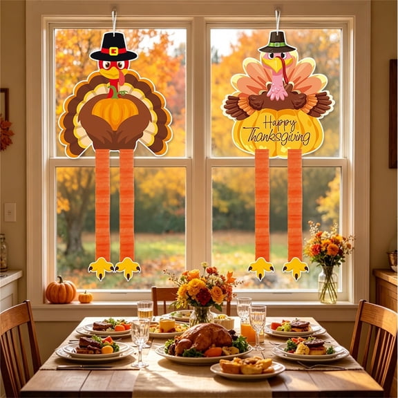 Fall Door Decor, 2 Pack Pilgrim Hat Turkey Hanging Honeycomb Signs, Cute Harvest Turkey Decorative Hangings, Front Door Hanging Decor for Entryway, Porch,