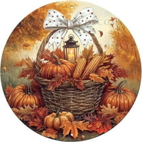 Fall Door Decor Retro Turkey And Cross Round Tin Sign Vintage Pumpkin Harvest Thanksgiving Metal Poster Nostalgic Decorations for Home Wall Art Rustic Farmhouse Porch Kitchen Farm 8 * 8inch