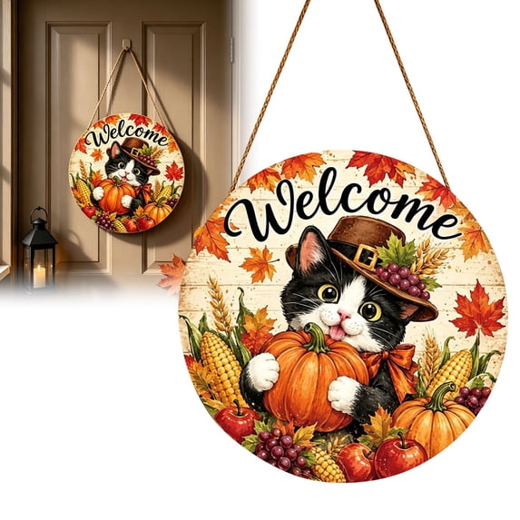 Fall Door Decor, Wooden Fall Round Welcome Sign, Wooden Farmhouse Fall Hanger, Rustic Fall Wood Hanging Plaque, Fall Wooden Welcome Signboard, Thanksgiving Decor for Porch, Wall Display