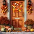 thumbnail image 1 of Fall Door Hanger Decor - Plastic Pumpkin Maple Leaf Wall Hanging | Thanksgiving & Halloween Decoration | All-Weather Orange Wreath for Porch Doors, Fireplace Home Wall Décor(Yellow,A), 1 of 6