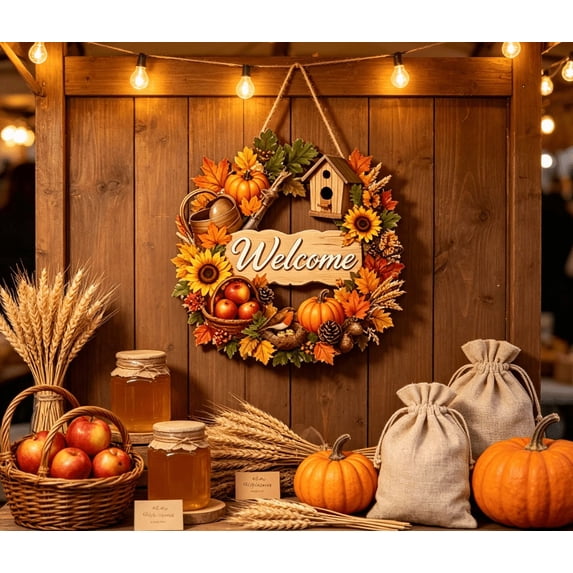 Fall Door Hanger Welcome Sign, Fall Wreath Front Door Sign, Autumn Decor | Autumn Doors Decor, Pumpkin Maple Leaf Football Wreath Wood Hanging Signs for Outdoor Home Farmhouse Porch Wall Decoration