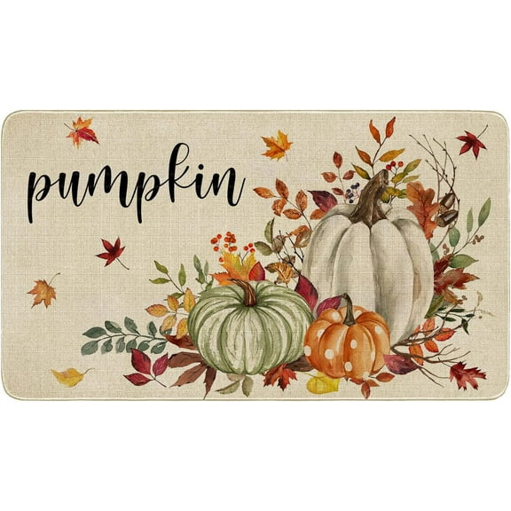 Fall Door Mat 17x30Inch, Fall Pumpkin Maple Leaf Doormat, Indoor Outdoor Entry Floor Mat Non-Slip Welcome Party Thanksgiving Decor Mat