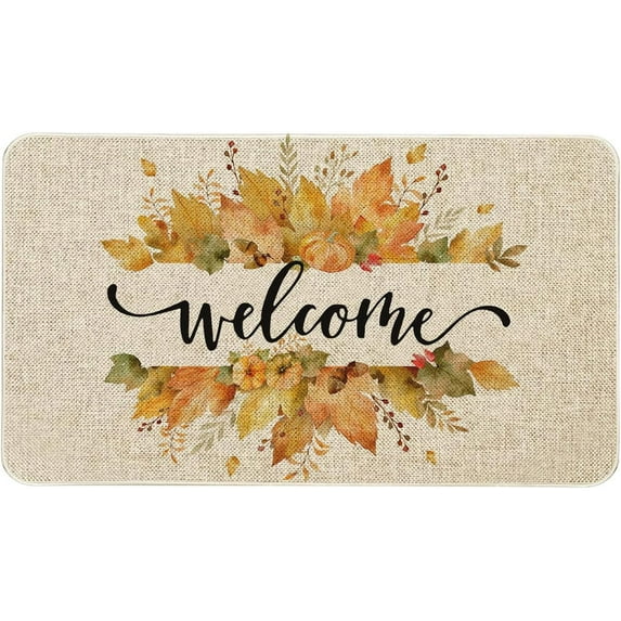 Fall Door Mat 30 X 17 Inch Fall Maple Leafs Pumpkin Doormat Indoor Outdoor Entrance Floor Mat Non Slip Autumn Thanksiving Decor Rubber Welcome Mats