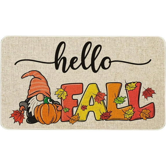 Fall Door Mat 30 X 17 Inch Hello Fall Gnome Doormat Indoor Outdoor Entrance Floor Mat Non Slip Autumn Thanksiving Decor Rubber Welcome Mats
