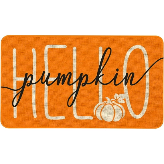 Fall Door Mat 30 X 17 Inch Hello Pumpkin Orange Doormat Indoor Outdoor Entrance Floor Mat Non Slip Autumn Thanksiving Decor Rubber Welcome Mats