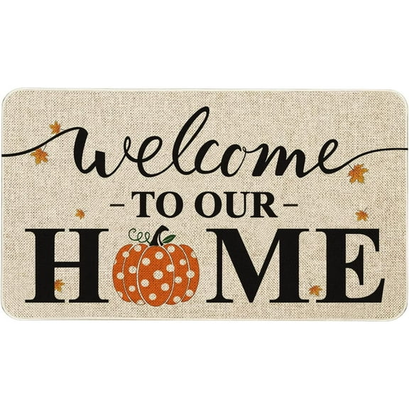 Fall Door Mat 30 X 17 Inch Welcome to Our Home Pumpkin Doormat Indoor Outdoor Entrance Floor Mat Non Slip Autumn Thanksiving Decor Rubber Welcome Mats