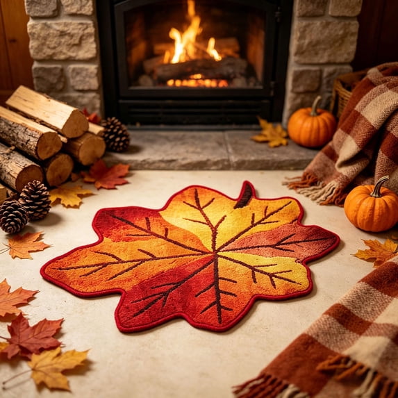 Fall Door Mat Non-Slip Backing Fall Decor 27.6x17.7 in, Maple Leaf Shaped | Low-Profile Mat, Indoor Outdoor Entryway Decor, Washable, Home Kitchen Porch Entrance Mat, Fall Door Mats