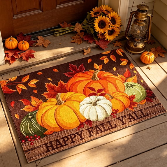 Fall Door Mat Outdoor for Front Door, Fall Decorations for Home Welcome Doormat Non-Slip Washable Thanksgiving Pumpkin Hello Doormat Entrance Rug for Indoor Outdoor 14 x 24 Inch