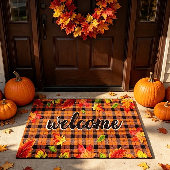 Fall Door Mat Outdoor for Front Door, Fall Decorations for Home Welcome Doormat Non-Slip Washable Thanksgiving Pumpkin Hello Doormat Entrance Rug for Indoor Outdoor 14 x 24 Inch