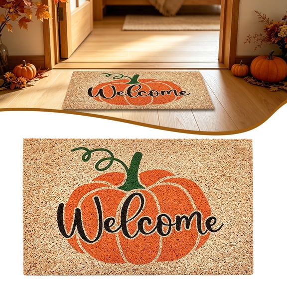 Fall Door Mat Outdoor Pumpkin Welcome Doormat For Front Porch Entryway Non Slip Fall Outdoor Rug For Thanksgiving Autumn Kitchen Bathroom Farmhouse Floor Door Decor Outdoor Indoor
