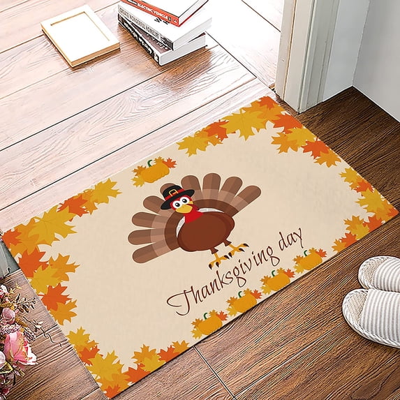 Fall Door Mat Outdoor Thanksgiving Pumpkin Brown Turkey Autunm Leaf Welcome Mats for Front Door,Indoor Entry Doormat,Non-Slip Kitchen Rug,Washable Floor Mat for Bathroom/Porch/Patio 16"X24"
