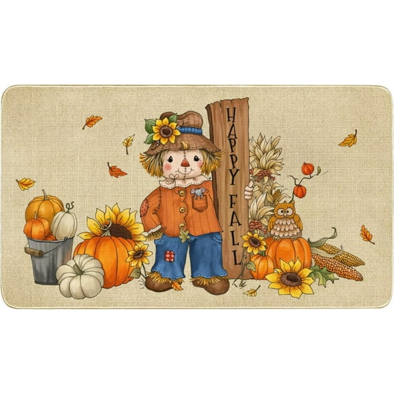 Fall Door Mat Outside,Happy Fall Pumpkin Scarecrow Welcome Mat for Front Door,Thanksgiving Autumn Indoor Outdoor Non-Slip Rugs,Fall Doormat for Farmhouse Home Porch Decorations 30" x 17"