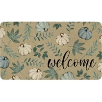 Fall Door Mat Outside,Pumpkin and Blue Maple Leaf Welcome Mat for Front Door,Thanksgiving Autumn Indoor Outdoor Non-Slip Rugs,Fall Doormat for Farmhouse Home Porch Decorations 30" x 17"