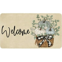 Fall Door Mat Outside,Pumpkin Eucalyptus Welcome Mat for Front Door,Thanksgiving Autumn Indoor Outdoor Non-Slip Rugs,Fall Doormat for Farmhouse Home Porch Decorations 30" x 17"